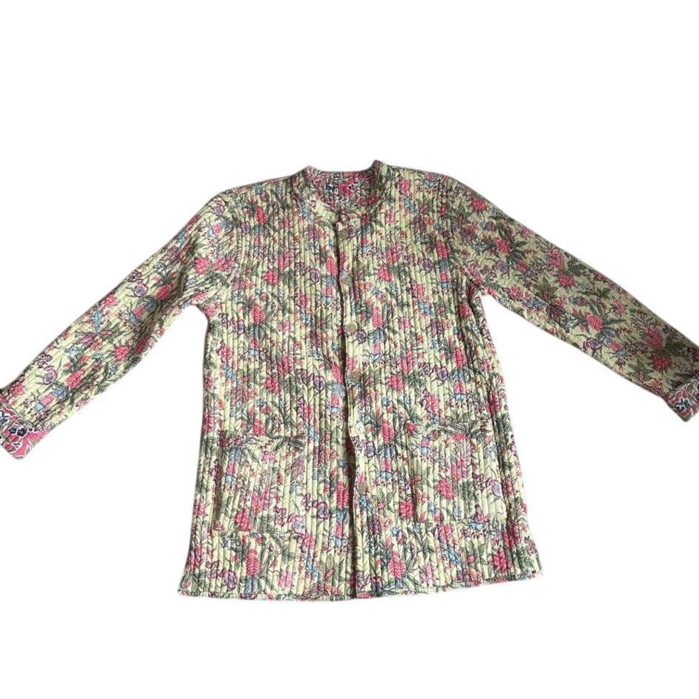 Quilted Reversible Jacket Womens M Floral Foliage Boho‎ Cottagecore